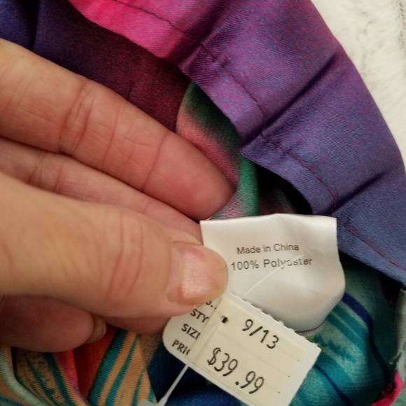 Tropical isle Kaua'i print springy accordion pleats multicolor top OS fits to 12 - Picture 2 of 7